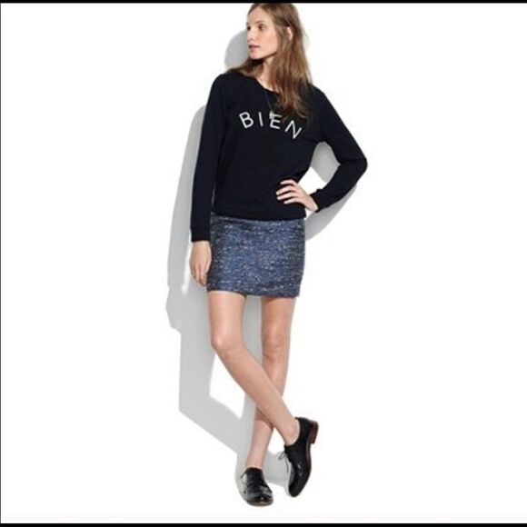 Madewell Courtyard Skirt Blue Tweed 8 - Picture 2 of 16